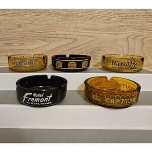 Lot of 5 Vintage Hotel & Casino Glass Ashtrays Harrah's Golden Nugget Fremont